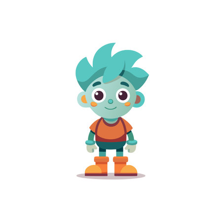 Cartoon character with teal hair and orange accents posingのイラスト素材