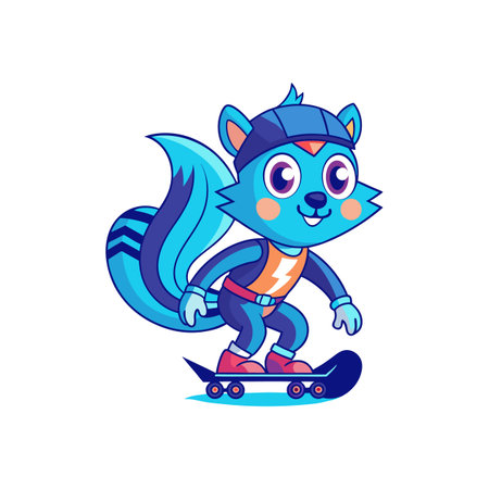 Cartoon Squirrel on Skateboard with Helmet Illustration Imageのイラスト素材