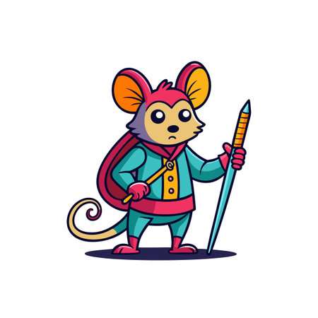 Cartoon mouse musketeer character in teal and red outfitのイラスト素材