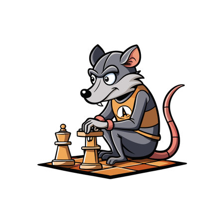 Cartoon rat playing chess against itself on game boardのイラスト素材