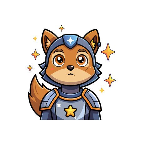 Cartoon fox knight illustration with stars and armor designのイラスト素材
