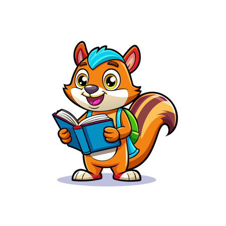 Cartoon squirrel reading a book, illustration for educationのイラスト素材