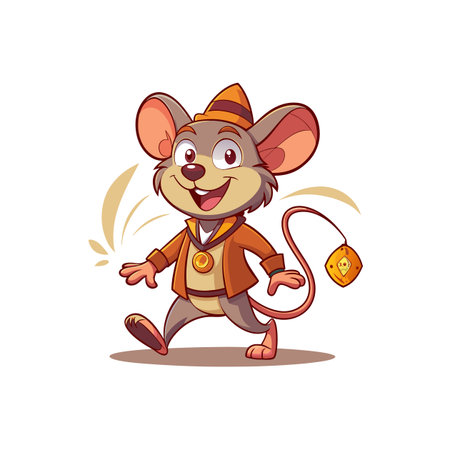 Cartoon mouse walking happily with pendant in stylish outfitのイラスト素材