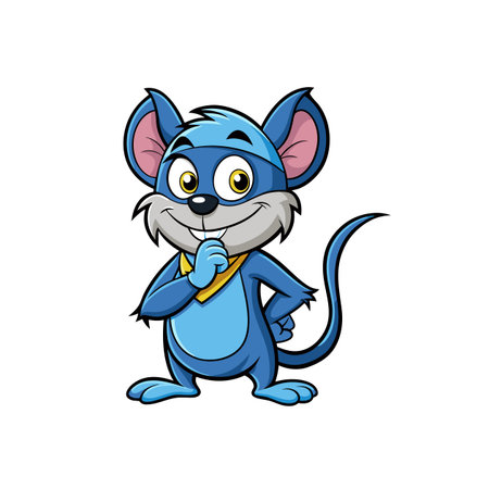 Cartoon blue mouse character with yellow neckerchief smilingのイラスト素材
