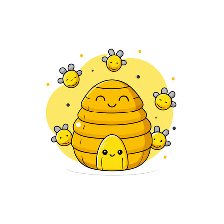 Charming Cartoon Canary Yellow Beehiveのイラスト素材