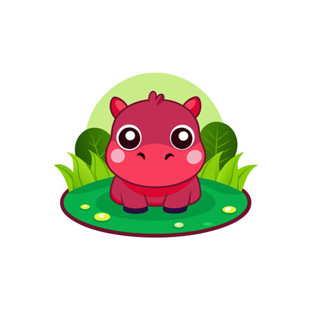 Happy Cartoon Red Hippo Characterのイラスト素材