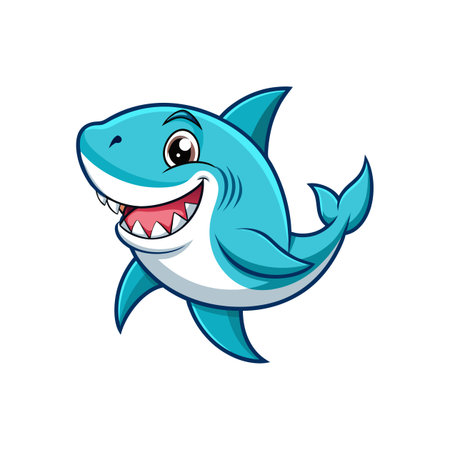 Playful Cartoon Bright Aqua Sharkのイラスト素材