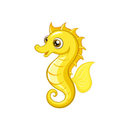 Charming Cartoon Bright Yellow Seahorseのイラスト素材