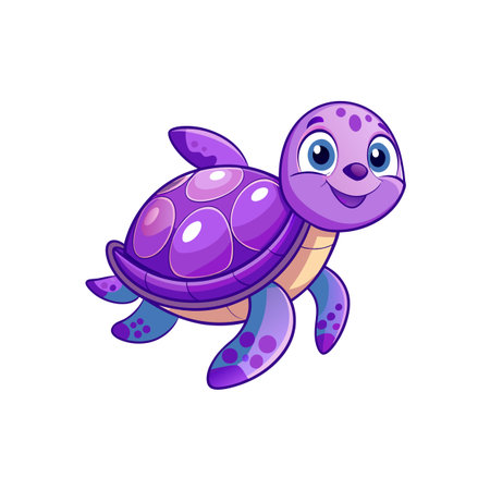 Charming Cartoon Bright Purple Sea Turtleのイラスト素材