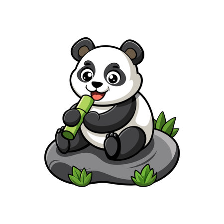 Adorable Cartoon Black and White Pandaのイラスト素材