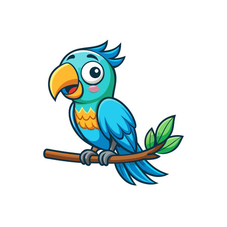 Charming Cartoon Cyan Parrot Hangingのイラスト素材