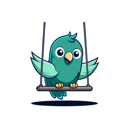 Joyful Cartoon Dark Teal Parakeetのイラスト素材