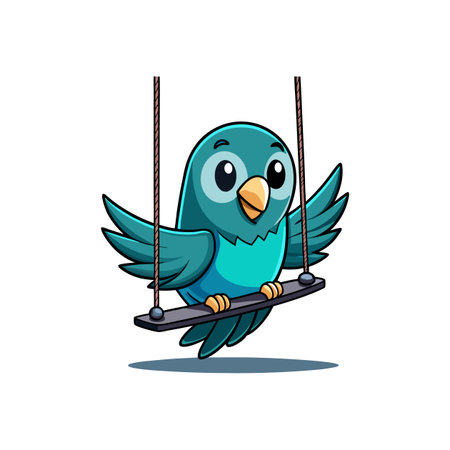 Joyful Cartoon Dark Teal Parakeetのイラスト素材