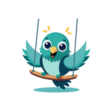 Joyful Cartoon Dark Teal Parakeetのイラスト素材