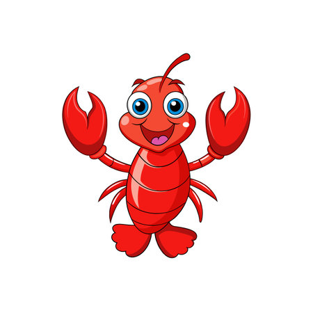 Cheerful Cartoon Bright Red Lobsterのイラスト素材