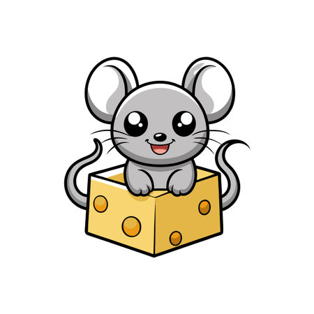 Adorable Cartoon Light Grey Mouseのイラスト素材