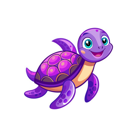Charming Cartoon Bright Purple Sea Turtleのイラスト素材