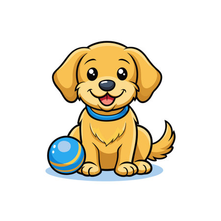 Playful Cartoon Golden Retrieverのイラスト素材