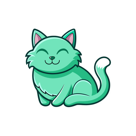 Cute Minty Green Cat Cartoon Character Designのイラスト素材