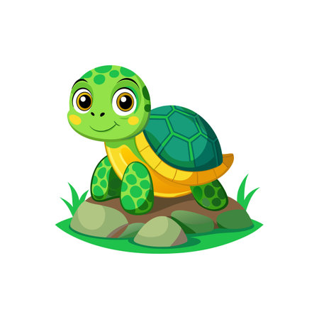 Charming Cartoon Green Turtleのイラスト素材