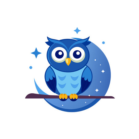 Whimsical Blue Owl Cartoon Illustration Designのイラスト素材