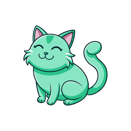 Playful Minty Green Cat Cartoon Illustrationのイラスト素材