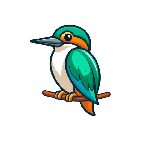 Joyful Cartoon Emerald Green Kingfisherのイラスト素材