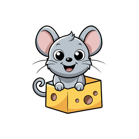 Adorable Cartoon Light Grey Mouseのイラスト素材
