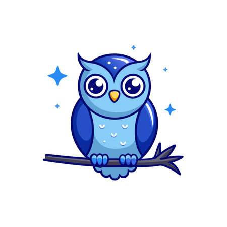 Cute Moonlight Owl Cartoon Character Designのイラスト素材