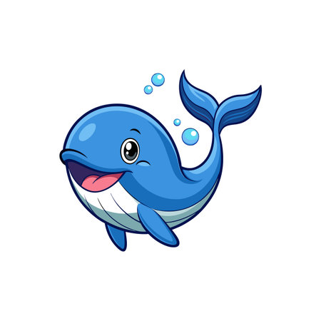 Joyful Cartoon Deep Sea Blue Whaleのイラスト素材