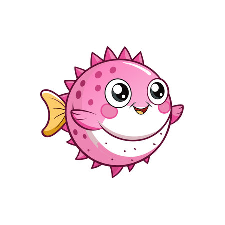 Adorable Pink Pufferfish Cartoon Characterのイラスト素材