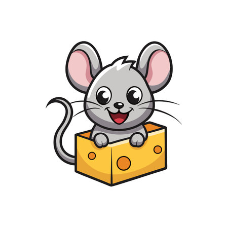 Adorable Cartoon Light Grey Mouseのイラスト素材