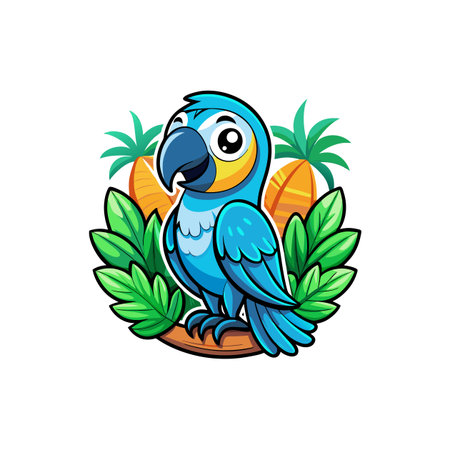 Playful Sky Blue Parrot Cartoon Illustrationのイラスト素材