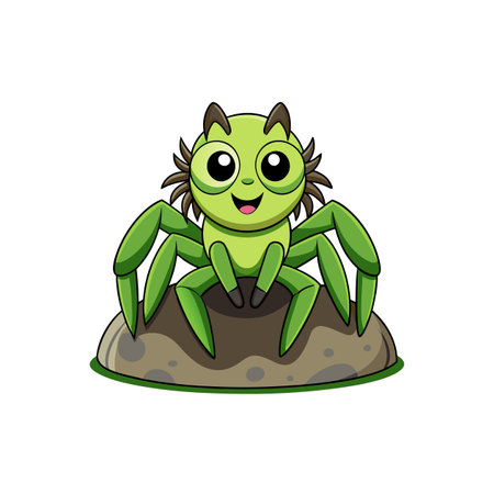 Adorable Olive Green Tarantula Cartoon Characterのイラスト素材