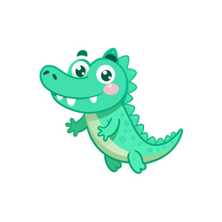 Joyful Cartoon Mint Green Alligatorのイラスト素材
