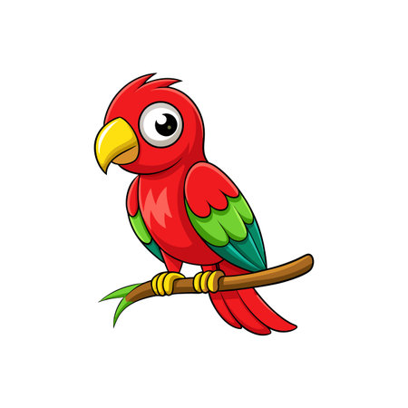 Adorable Red Parrot Cartoon Characterのイラスト素材