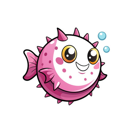 Pink Pufferfish Cartoon Character Illustrationのイラスト素材