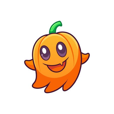 Orange Pumpkin Ghost Cartoon Character Designのイラスト素材