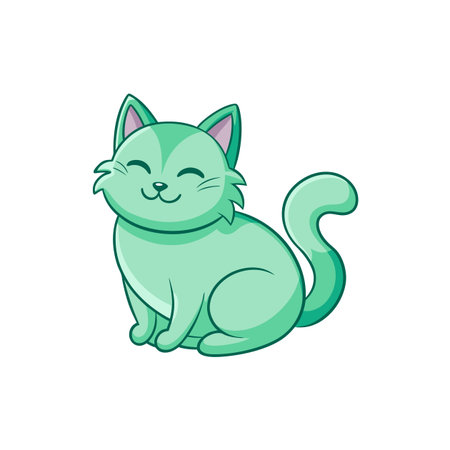 Minty Green Cat Cartoon Illustration Designのイラスト素材