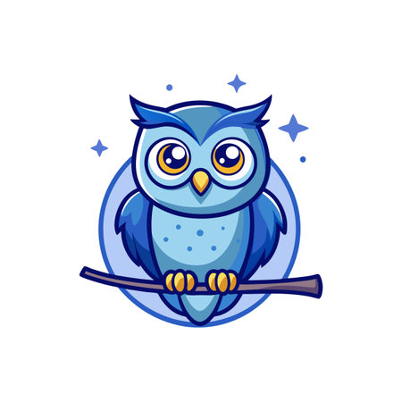 Charming Blue Owl Cartoon Illustration Designのイラスト素材