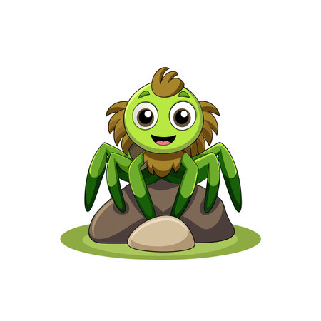 Playful Olive Green Tarantula Cartoon Illustrationのイラスト素材