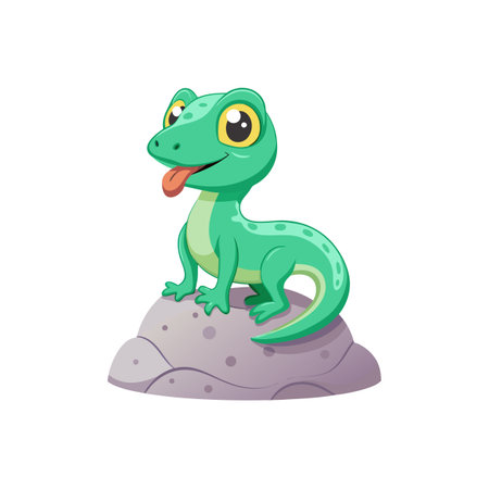 Vibrant Pastel Green Lizard Cartoon Characterのイラスト素材