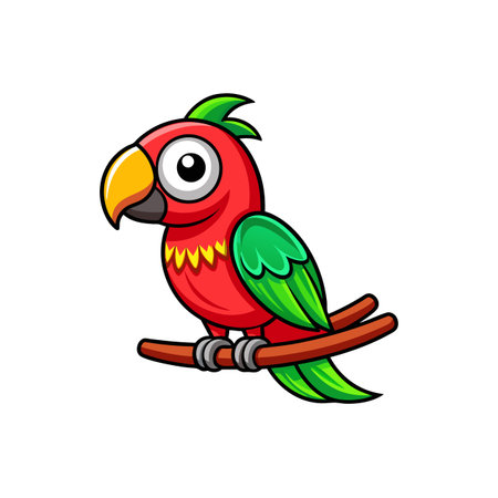 Playful Red Parrot Cartoon Illustrationのイラスト素材