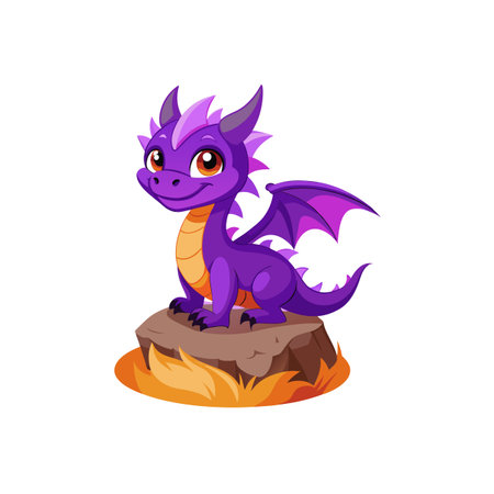 Cute Purple Dragon Cartoon Designのイラスト素材