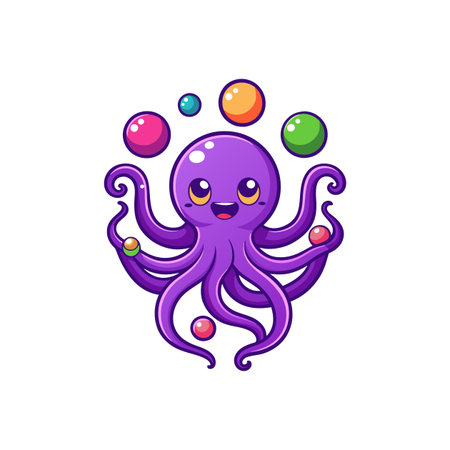 Neon Purple Octopus Cartoon Character Illustrationのイラスト素材