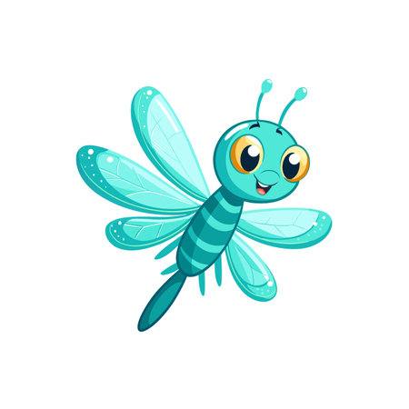 Playful Turquoise Dragonfly Cartoon Illustrationのイラスト素材