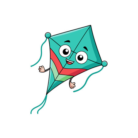 Playful Turquoise Kite Cartoon Illustrationのイラスト素材