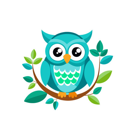 Teal Blue Owl Cartoon Character Illustrationのイラスト素材
