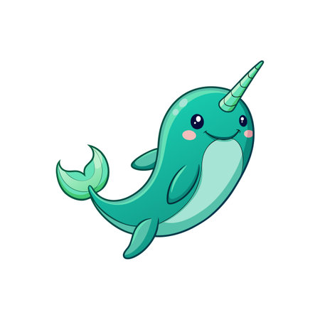 Adorable Sea Green Narwhal Cartoon Characterのイラスト素材