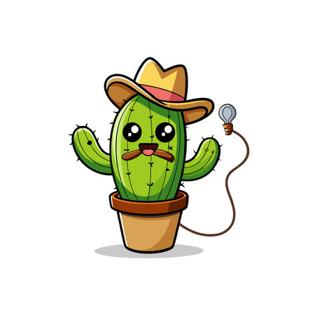 Playful Cowboy Cactus Cartoon Characterのイラスト素材
